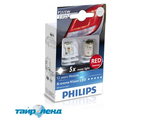 Лампа светодиодная Philips P21/5W RED 12/24V, 2шт/блистер 12899RX2