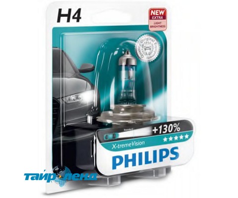 Лампа галогенная Philips H4 X-treme VISION +130%, 1шт/блистер 12342XV+B1