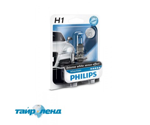 Лампа галогенная Philips H1 WhiteVision +60%, 4300K, 1шт/блистер 12258WHVB1