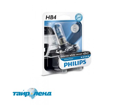 Лампа галогенная Philips HB4 WhiteVision +60%, 3700K, 1шт/блистер 9006WHVB1