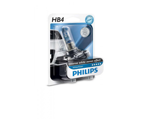 Лампа галогенная Philips HB4 WhiteVision +60%, 3700K, 1шт/блистер 9006WHVB1