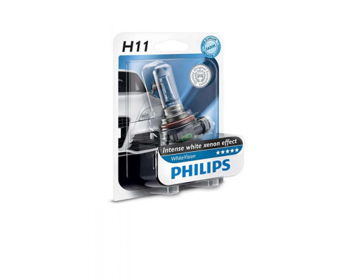 Лампа галогенная Philips H11 WhiteVision +60%, 3700K, 1шт/блистер 12362WHVB1