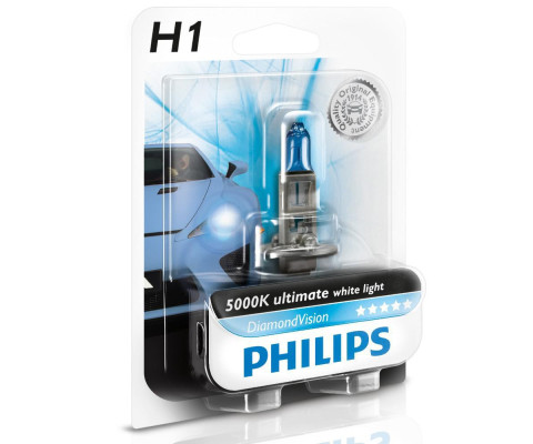 Лампа галогенная Philips H1 Diamond Vision, 5000K, 1шт/блистер 12258DVB1