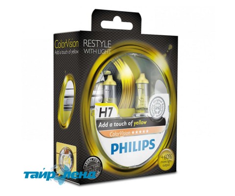 Лампа галогенная Philips H7 ColorVision Yellow, 3350K, 2шт/блистер 12972CVPYS2
