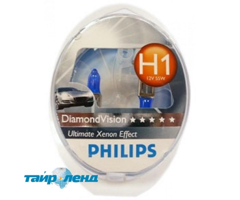 Лампа галогенная Philips H1 Diamond Vision, 5000K, 2шт/блистер 12258DVS2