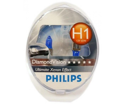 Лампа галогенная Philips H1 Diamond Vision, 5000K, 2шт/блистер 12258DVS2