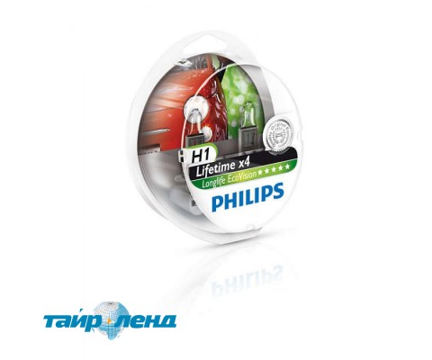 Лампа галогенная Philips H1 LongLife EcoVision, 2шт/блистер 12258LLECOS2