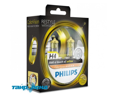Лампа галогенная Philips H4 ColorVision Yellow, 2шт/блистер 12342CVPYS2