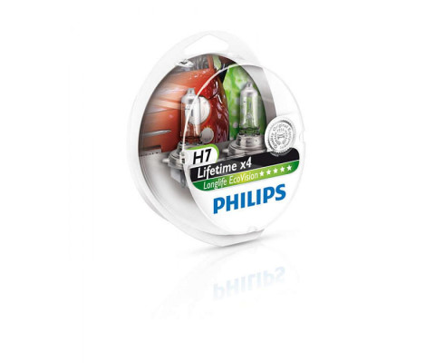 Лампа галогенная Philips H7 LongLife EcoVision, 2шт/блистер 12972LLECOS2