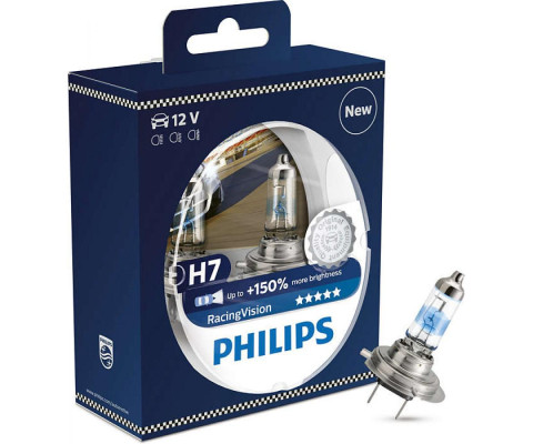 Лампа галогенная Philips H7 RACING VISION +150%, 2 шт блистер 12972RVS2