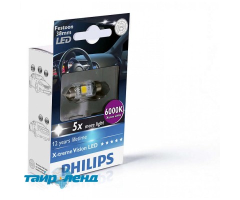Лампа светодиодная Philips Festoon BlueVision LED T10.5x38, 6000K, 1шт/блистер 128596000KX1