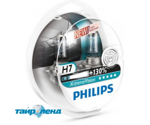 Лампа галогенная Philips H7 X-treme VISION +130%, 3700K, 2шт/блистер 12972XV+S2