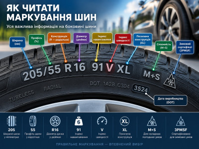 Маркування шин: що означають 205/55 R16 91V, XL, RunFlat і 3PMSF