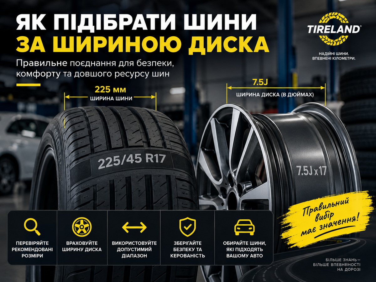 Як підібрати шини за шириною диска: 6J, 6.5J, 7J і 7.5J